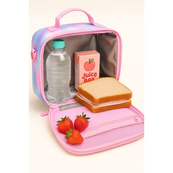 Tie Dye Insulated Lunch Bag Neoprene Pink Crossbody Kids & Adults Leak-Proof - Picture 6 of 7